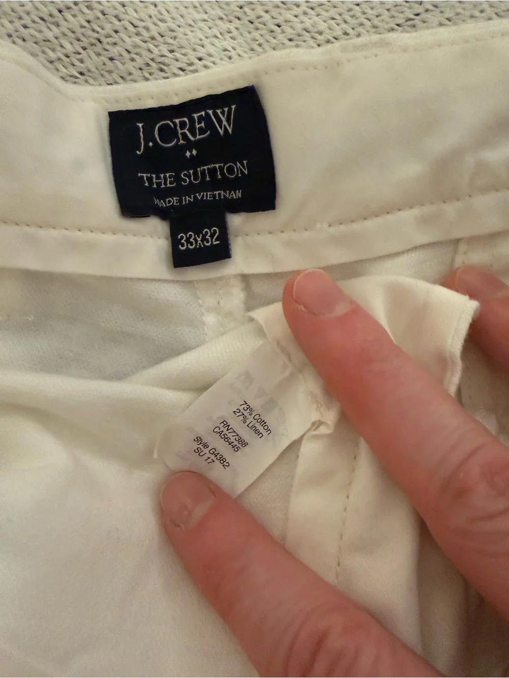 J. Crew Men's White Cotton Sutton Pant - 33x32